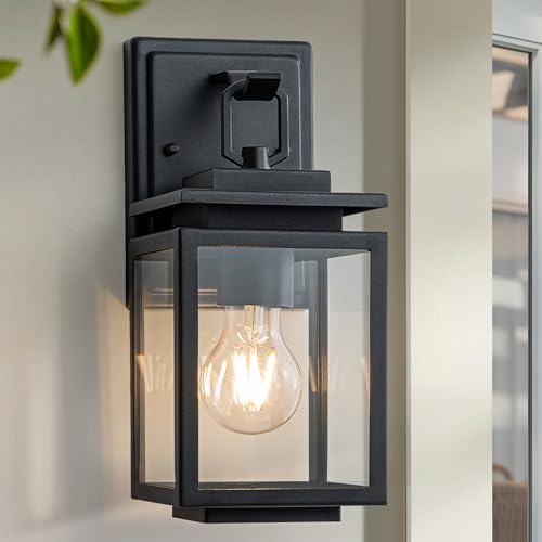 FTL Outdoor Wall Light Lantern, Exterior Wall Light IP44 Waterproof, Porch Light Outdoor, Outside Patio Lighting with E27 Socket & Glass Shade, Outside Garden Lamp for Garage, Entryway, Matte Black