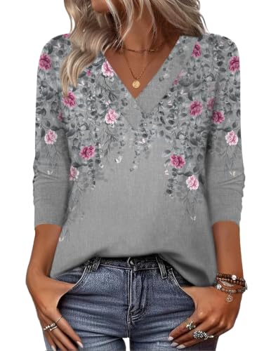 Image of Zeagoo Women's V Neck Top Long Sleeve Elegant T Shirts Floral Ladies Tops