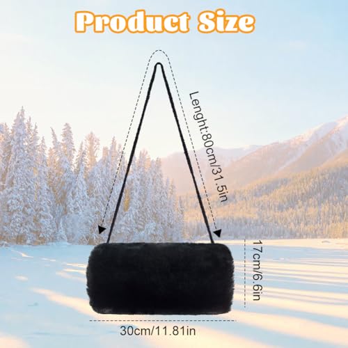 SwirlColor Handmuff, Faux Fur Hand Muff of Strap Pocket Convenient Black Hand Warmer for Girls Boys - Image 4