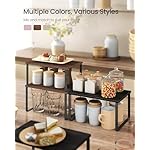 SONGMICS Cabinet Organizer Shelf, Set of 2 Kitchen Counter Shelves, Kitchen Storage, Spice Rack, Stackable, Expandable, Metal and Engineered Wood, Natural Walnut and Matte Black UKCS020K01 - Image 3