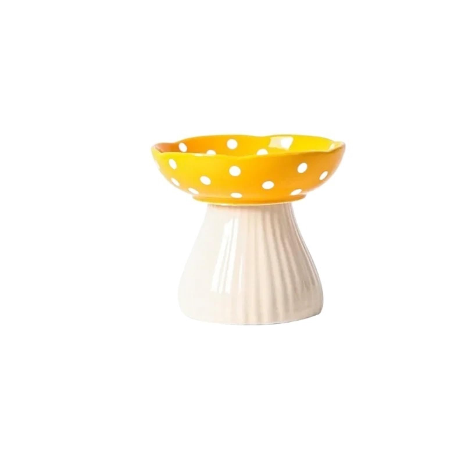 Gamelle surélevée en céramique en forme de champignon pour chat et chien (jaune)