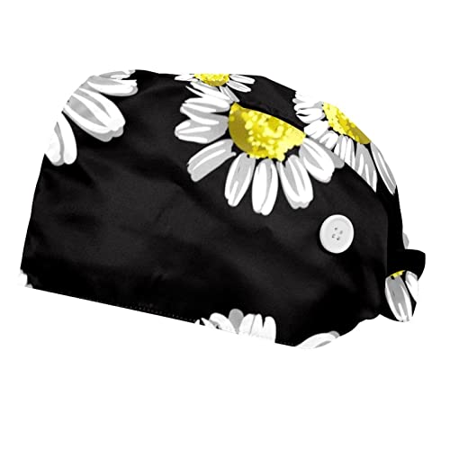 Chapeaux bouffants imprimés camomille avec bandeau anti-transpiration (2 pièces)