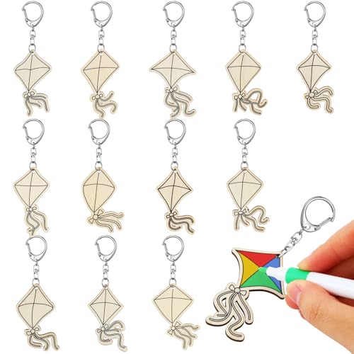 RattanView 24 Pcs Kites Crafts Color Your Own Keychains DIY