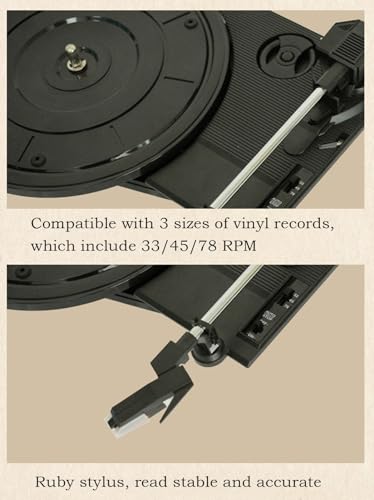 Tourne-Disque Vinyle avec Haut-parleurs Valise Portable Tourne-Disque à 3 Vitesses Bluetooth intégré Platine Vinyle à entraînement par Courroie avec arrêt Automatique, Prise auxiliaire/RCA/Casque - Les Beatles, Paul McCartney, John Lennon, RIngo Starr, George Harrison Tourne-Disque Vinyle avec Haut-parleurs Valise Portable Tourne-Disque à 3 Vitesses Bluetooth intégré Platine Vinyle à entraînement par Courroie avec arrêt Automatique, Prise auxiliaire/RCA/Casque – Image 5
