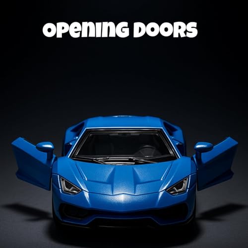 Image of Lamborghini Diecast Metal Toy Car For kids , Blue, 1:32 Scale | Opening Doors, Pull Back Action, For Kids Boys Girls