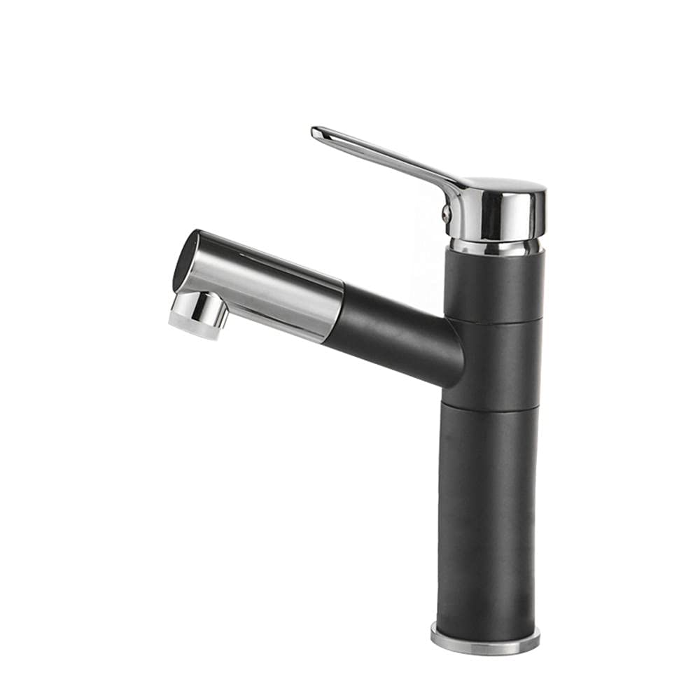 Mitigeur de salle de bain avec douchette extractible laiton noir et chrome