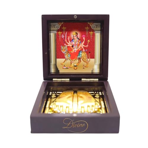 DIVINE GURU JI Mata Rani Charan Box | Sherawali Mata Charan Paduka for Puja Room, Home Temple and Meditation | Spiritual Devotional Gift Item (Pack of 1)