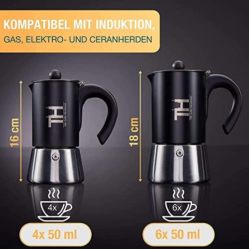 Thiru Espresso Maker 2 Cups Induction - Premium Mocha Pot Stainless Steel with Tool Set - Suitable for All Hobs - No Coating