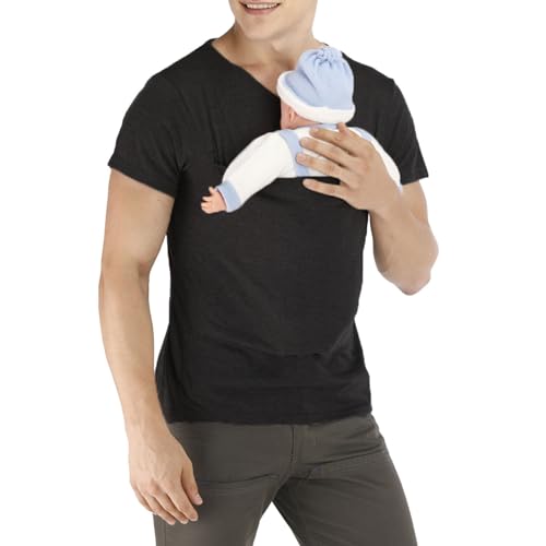 Image of Kangaroo Shirt for Dad and Baby - Mens Kangaroo Baby Carrier Shirt Dad Kangaroo T-Shirt V Neck Short Sleeve T-Shirts,Black-M