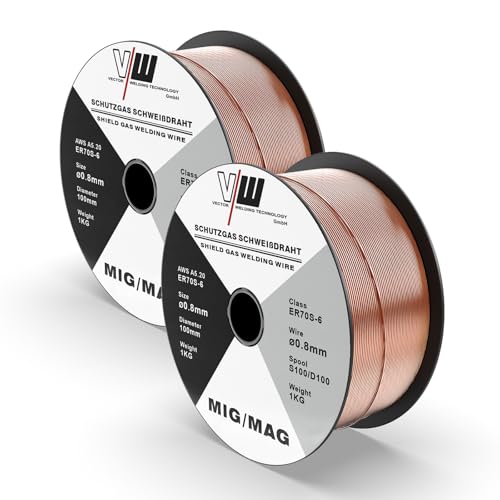 MIG MAG Schutzgas Schweißdraht ER70S-6 - Stahl - Drahtrolle D100/S100-2 Rollen je 1kg - 0.8mm Durchmesser - VECTOR WELDING