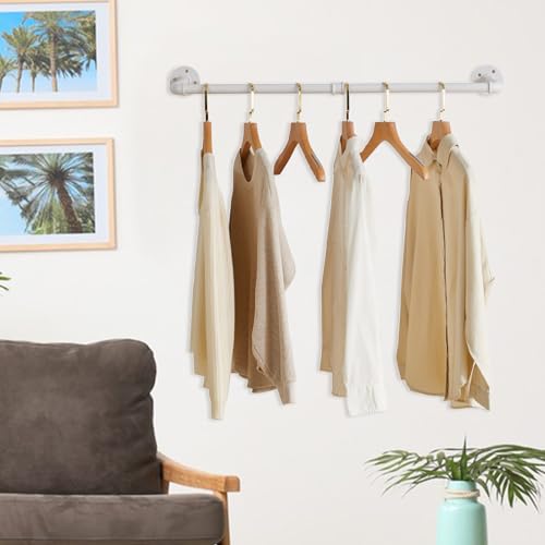 IBUYKE 94cm Kleiderstange Wandmontage 2er Set, Metall Industrial Garderobenstange Wandmontage mit 50kg Tragfähigkeit, Abnehmbare Platzsparend Wand Kleiderständer für Zuhause, Weiß TYJ001W-2