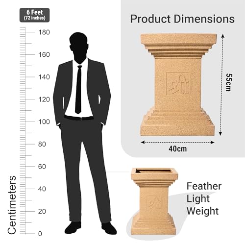 Kuber Industries 16-Inch Roto Mould German Polymer Extra Large Big Size Tulsi Flower Pot | Indoor/Outdoor Tree Gamla Planter for Living Room, Resorts, Hotels, Terrace & Garden | Marble Tulsi - Sand