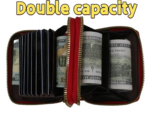 Ladies' credit card small wallet, double zipper large capacity card storage box, with 9 card slots and 4 change slots, 4.33 x 3.54 x 1.57 inches, red4