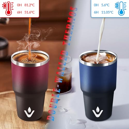 HoneyHolly Thermobecher 600 ml, Wiederverwendbar, Edelstahl Kaffeebecher-to-go Thermo, Auslaufsicher, Doppelwandiger Trinkbecher, Isolierbecher, Travel Mug für Heißen Kaffee, Tee und Kalte Getränke 3
