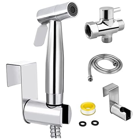 Handheld Toilet Bidet Sprayer Kit,Stainless Steel Toilet Water Spray Bidet Attachment with Hose,Hand Held Bathroom Shattaf Cloth Diaper Sprayer Set for Feminine Hygiene,Pet Shower Cover