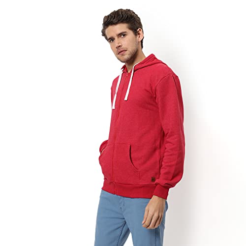 Image of CAHOOT Men's Dark Blue Zip-Front Hoodie with Contrast Drawstring for Casual Wear | Long Sleeve | Hooded Neck | Zipper Closure | Cotton Sweatshirt Crafted with Comfort Fit for Everyday Wear