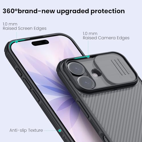 Image of Nillkin for iPhone 17 Case with Slide Camera Cover, Thin Slim Fit, Shockproof Protective, Protector Privacy, Phone Case iPhone 17 Camera Lens Protector 6.3 inch, Transparent Black