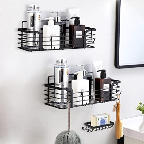 Mbr Force Shower Caddy 3-Pack Adhesive Bathroom Shower Shelf, Large Capacity Stainless Steel Shower Organizer Shelves With Hooks, No Drilling, Rustproof, Wall Mount For Bathroom, Kitchen Black #TOP4