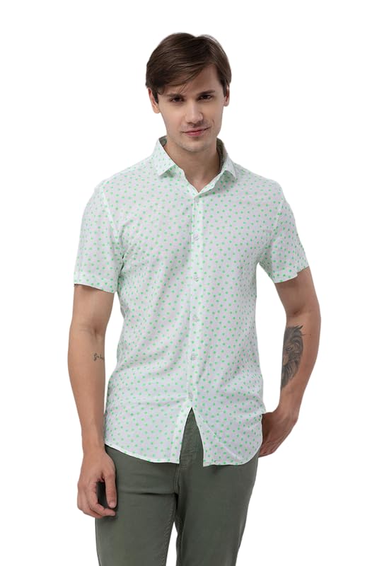 Image of SNITCH Men Cotton Regular Fit Fluorescence Polka Shirt