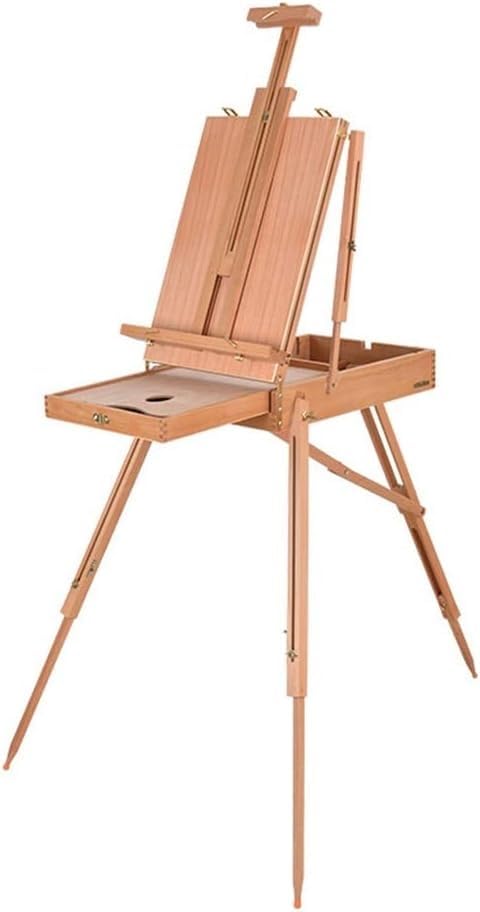 Caballete multifuncional de madera para adultos, caballete plegable portátil con asa y cajón, soporta lienzo de hasta 87 cm, ideal para artistas y pintores, acabado transparente