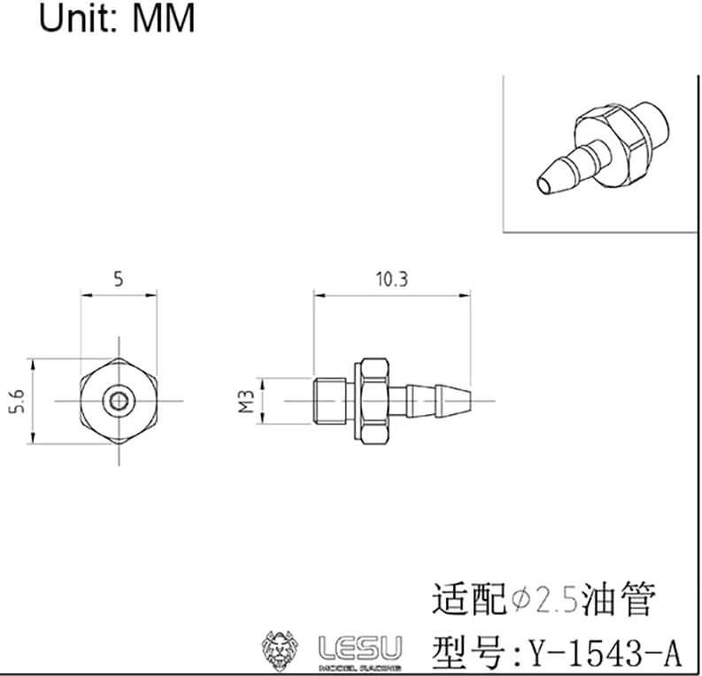 TOUCAN RC HOBBY LESU M3 Metal Straight Nozzle for 2.5 * 1.5MM Pipes 1/14 RC Truck Handmade DIY Model for Tamiya