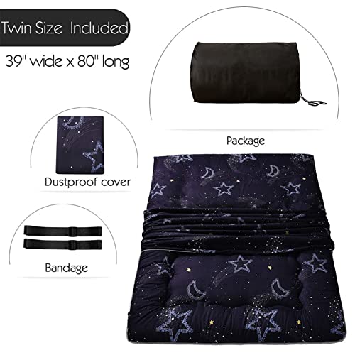 Image of MAXYOYO Japanese Futon Mattress Floor Mattress Sleeping Pad Foldable Bed Roll Up Camping Cushion Floor Lounger Bed Couches and Sofas Couch Topper, Moon and Star, Twin Size