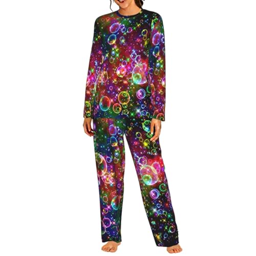Pyjama assorti manches longues femme vêtement de nuit doux élastique étoiles