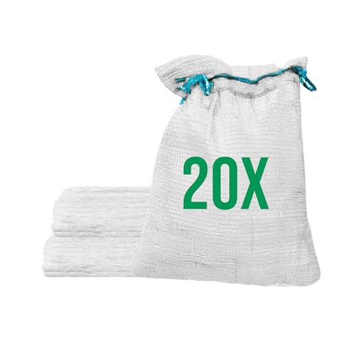 Bazko 20 sacos de malla con cordón, 50 x 80 cm, 30 kg, color blanco