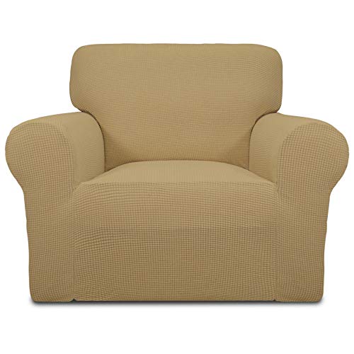 Image of Easy-Going Stretch Chair Sofa Slipcover 1-Piece Couch Sofa Cover Furniture Protector Soft with Elastic Bottom for Kids, Pet. Spandex Jacquard Fabric Small Checks (Chair, Golden)