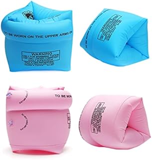 2 Pairs Childs Inflatable Swim Armbands Float Roll up Sleeves Ages 2-12 Years Toddler Junior Arm Float Swimming Ring Water Floaties Kids Pool Water Sports Learning Swim Training Aids