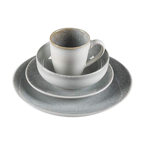 Gibson Elite Kashmir Round Reactive Glaze Stoneware, Dinnerware Set, Service for Four (16pcs), White w/ Blue Speckle