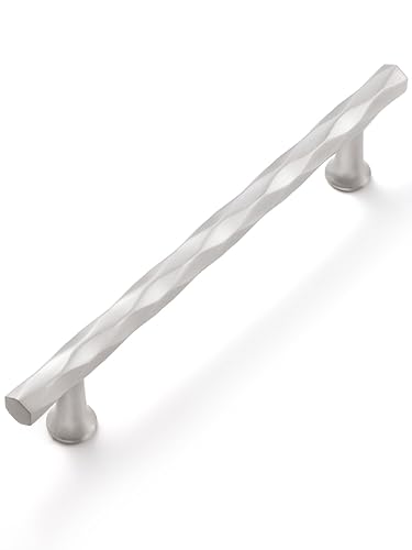 Brushed Nickel Cabinet Pulls 5" Hole Center 5 Pack Hammered