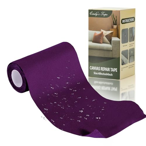 Image of Linen Canvas Repair Tape Kit, Waterproof Self-Adhesive Fabric Repair Patch | 4 inch x 63 inch Purple Canvas Repair Patch for Boat Covers, Tents, Awnings, Patio Furniture, Sofas, Crafts and Outdoor Gear