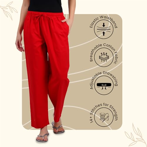 Image of Happy Bunny Parallel Pants for Women 100% Cotton Ankle Length Trousers Regular Fit with Elastic Drawstring Stylish & Pockets Casual Formal Wear for Office & Home