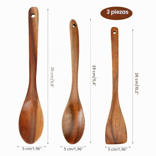 Miniatura 2 de 3 Piezas Cuchara De Madera, 30cm Espátulas De Madera Para Cocinar, Cuchara De Cocina, Cucharas De Mango Largo, Para Sartén, Cocinar Y Agitar