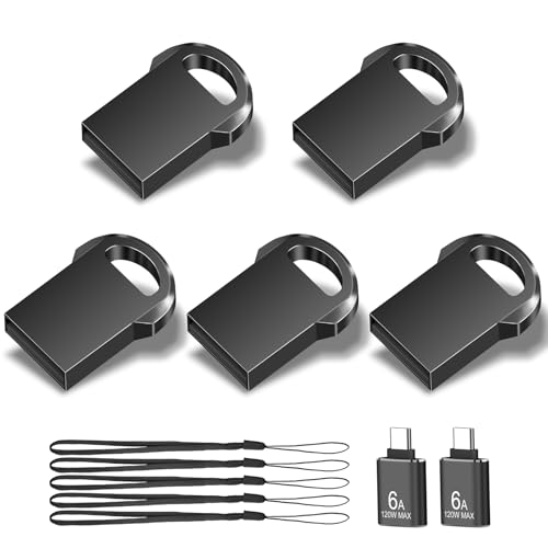 Image of EASTBULL 2GB USB 2.0 Mini Metal Flash Drive, Small USB 2.0 Drives 5-Pack with Two USB-C Adapters, Thumb Drive for Storage and Backup (2GB)