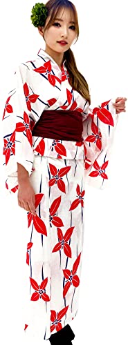 Dita ENSHU Traditional Cotton Women's Yukata Robe (japanese casual kimono) Easy Wearing (Yukata, Obi, Koshihimo) set3 (enshu-17)