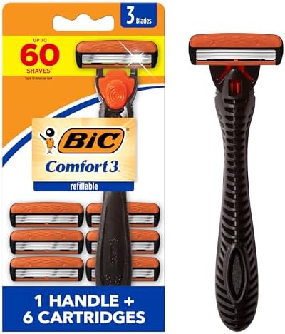 BIC Comfort 3 Refillable Razor Set, 1 Handle and 6 Cartridges for Men