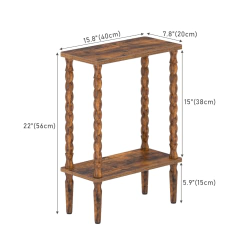 TUTOTAK Narrow Side Table with Solid Wood Legs, 2-Tier Small End Table - Image 2