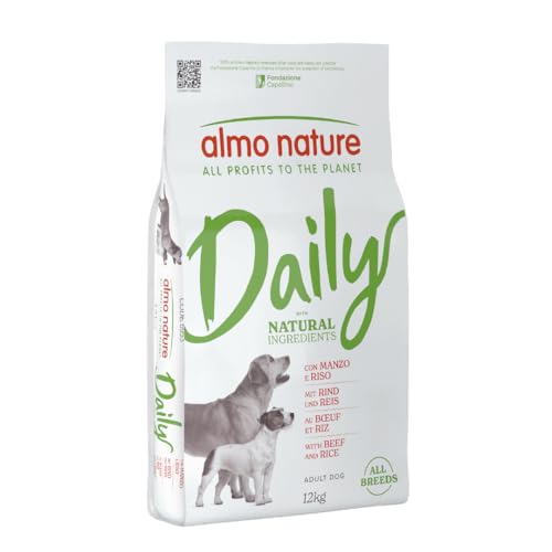 Almo Nature Daily - Crocchette per Cani Adulti - Gusto Manzo e Riso - Cibo Secco Completo e Bilanciato - Sacco da 12 kg
