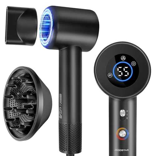 Aigostar Sèche Cheveux Diffuseur Professionale Ionique à 400 Millions Ions Négatifs, Séchage Rapide avec 110 000 tr/min BLDC Motor, 57 dB Silencieux,...