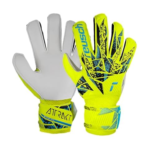 Reusch Attrakt Solid Junior Goalkeeper Gloves, Safety Yellow/Future Blue, Size 5 Cover