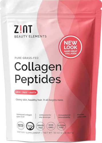 Zint Collagen Peptides Powder (32 oz): Grass-Fed Hydrolyzed Collagen Protein Supplement - Unflavored, Non GMO