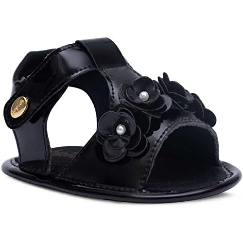 Sandalinha Infantil Feminina Sapato Bebê Leve E Macio 01.18 (M, Preto)