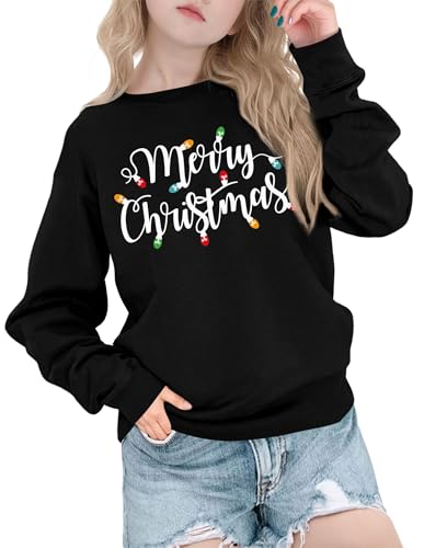 Image of tiorhooe Christmas Jumper Kids Xmas Tree Sweatshirt Children Merry Chirtsmas Crewneck Top 3-9 Years (Black1,140)