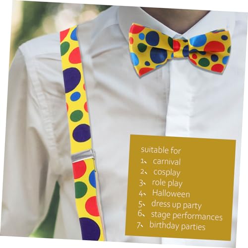 1Set Suspenders and Matching Bow Tie Elastic Clown Costume Accessories for Halloween Birthdays and Theme Parties Design for Creative Dress Up Fun4