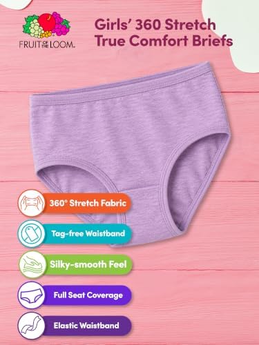 Fruit of the Loom Girls' Tag Free Cotton Brief Underwear Multipacks, Brief-20 Pack-Black/Pink/Grey, 8 - 5