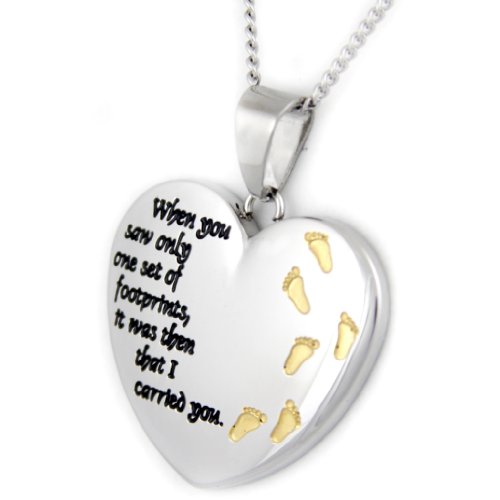 Rush Industries Heart Shaped Footprints Prayer Pendant with Gold Colored Footprints - Heart Necklace - 12 Step Gifts