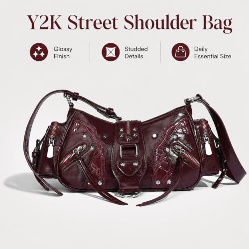 Image of Shoulder Purse for Women, Leather Women's Handbag Y2k Aesthetic Coquette Shoulder Bag Hobo Punk Trendy Ladies Purse