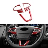 FXETRNL Real Carbon Fiber Steering Wheel, Button Chin Frame Covers for Ford Focus RS/ST/SE/ECO Boost (2015-2018), Decor Stickers Kit Interior Car Accessories, Red